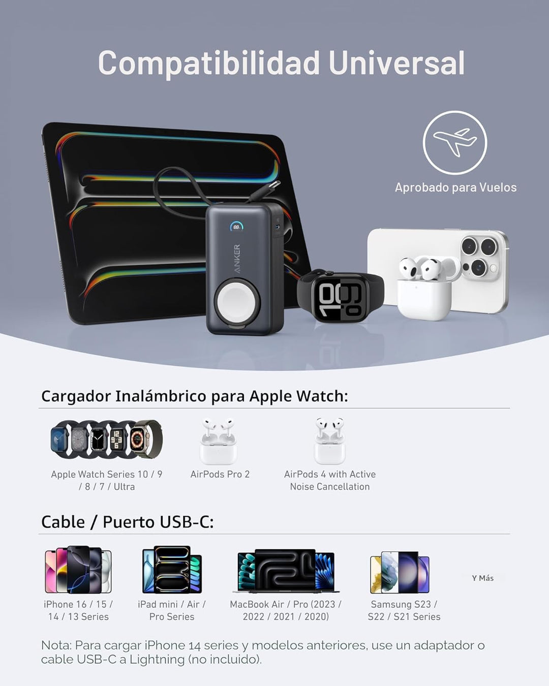 Anker MagGo Power Bank para Apple Watch, batería compacta de 10,000...