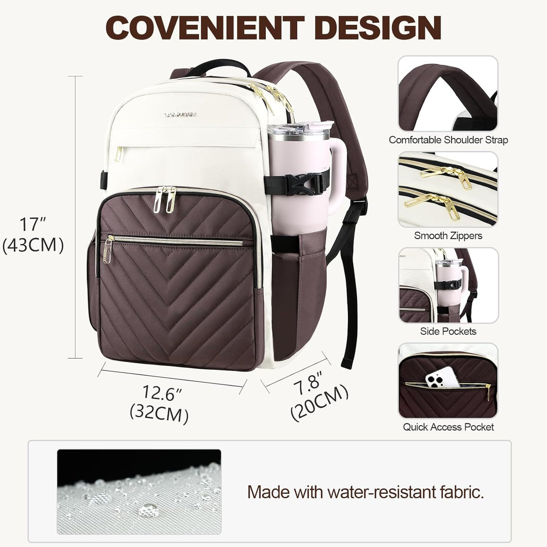 VANKEAN Mochila para laptop para mujer, Beige-café, 15,6 pulg., Moc...