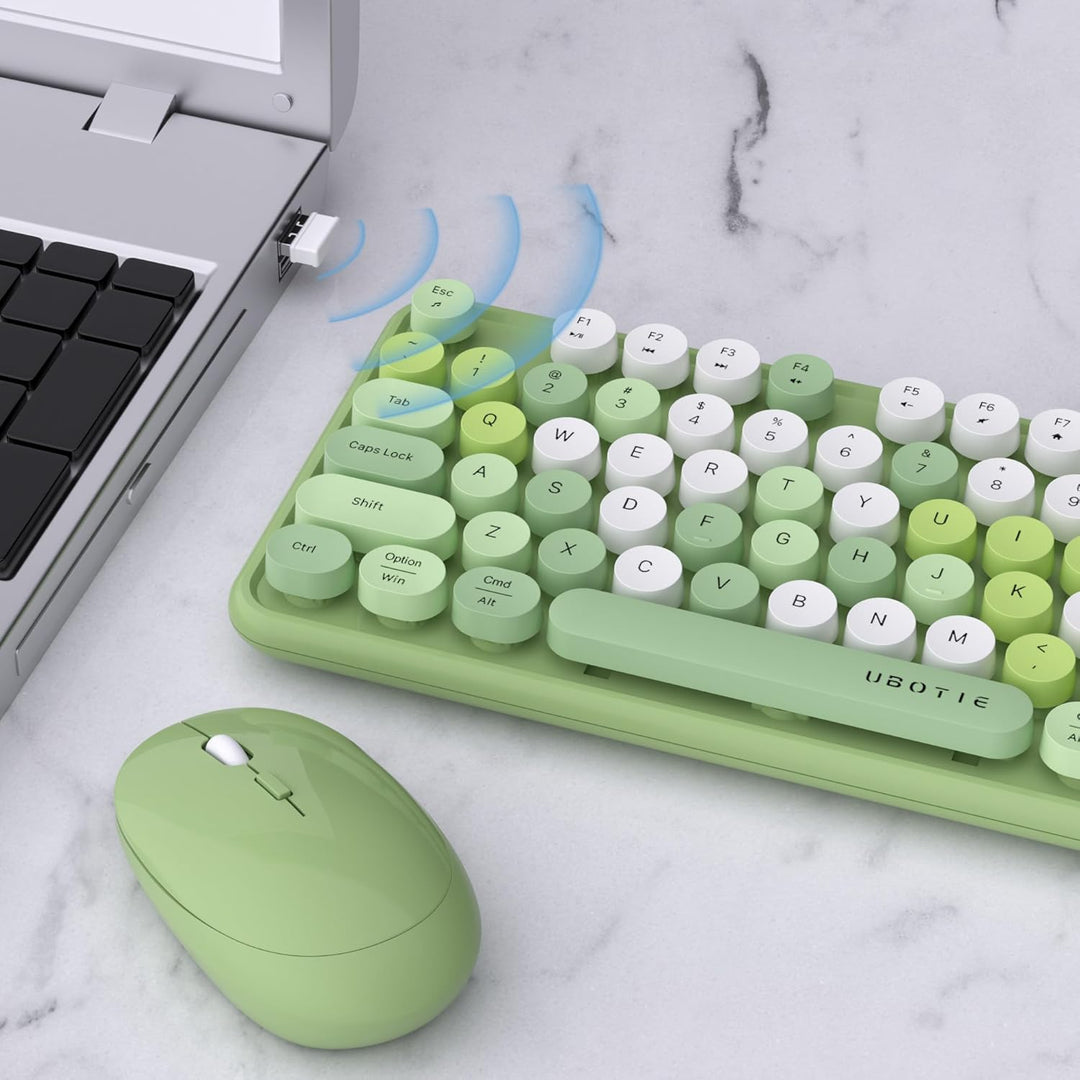 UBOTIE Teclado inalámbrico colorido para computadora y mouse óptico...