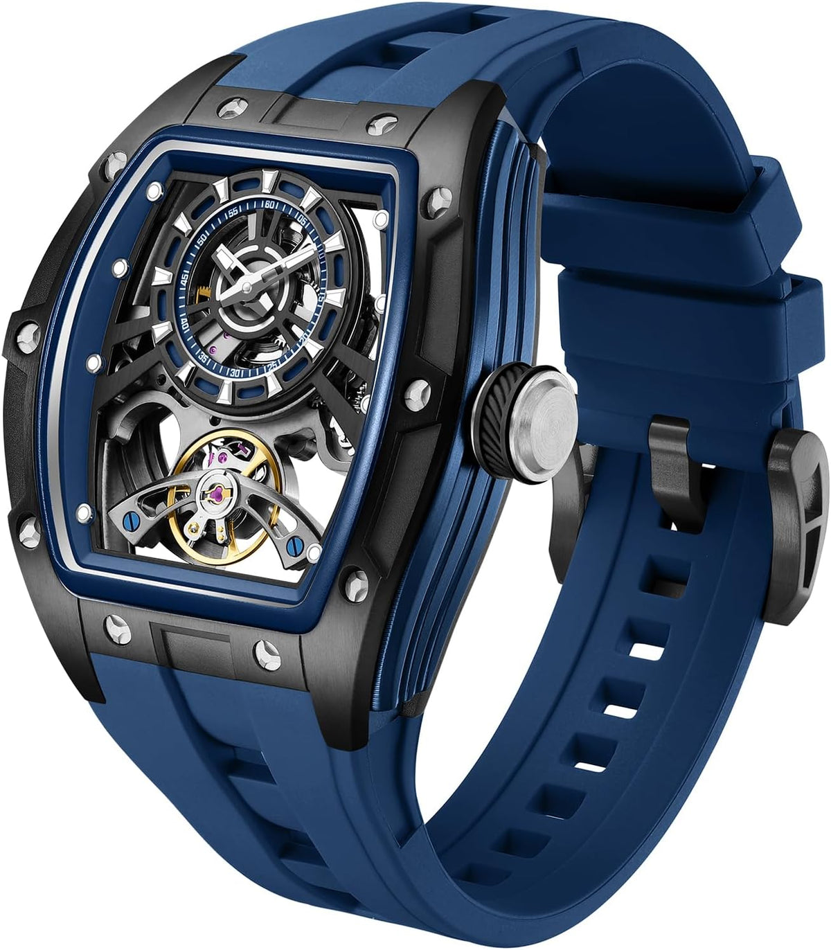 Paras Crown Relojes Automáticos para Hombre Caja de Acero Correa de Silicona Analógico 30M Resistente al Agua Reloj Mecánico Relojes de Moda para Hombre Relojes De Hombre