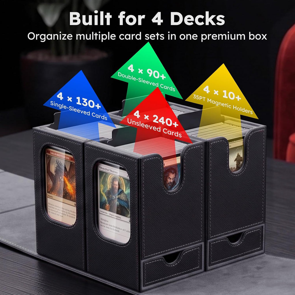 MTG Commander - Caja de almacenamiento de 4 tarjetas con asa