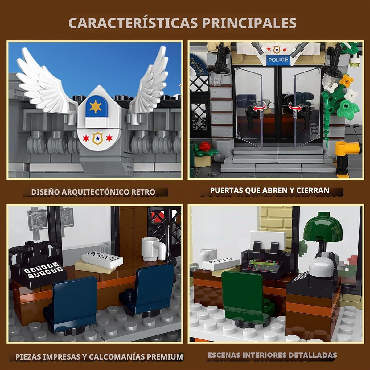 Mov Stone City Police Station - Juego de construcción compatible con Lego, 1445 piezas