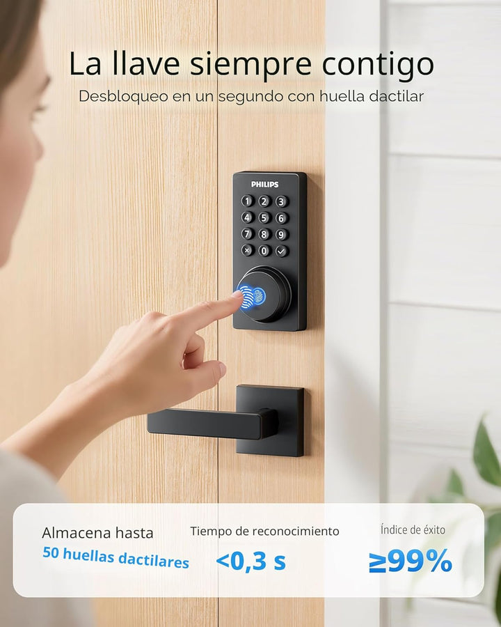 Cerradura de puerta con teclado WiFi Philips con asa, WiFi incorpor...