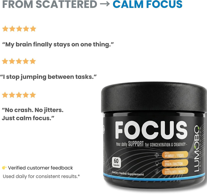 Lumobo Focus - Suplemento cerebral nootrópico sin cafeína - Memoria...