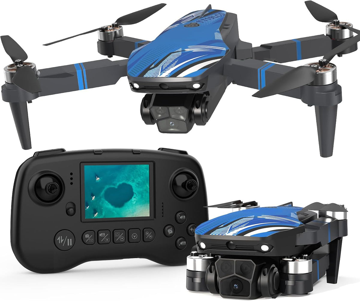 FPV Drone con cámara para adultos con pantalla LCD en RC, mini drones para principiantes, cuadricóptero plegable con motor sin escobillas para evitar obstáculos, compatible con tarjeta SD de 32 G de