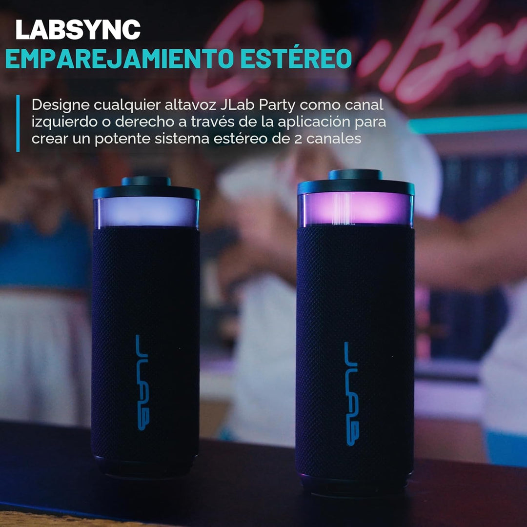 JLab, Go Party, altavoz Bluetooth portátil, LED RGB impermeable, az...