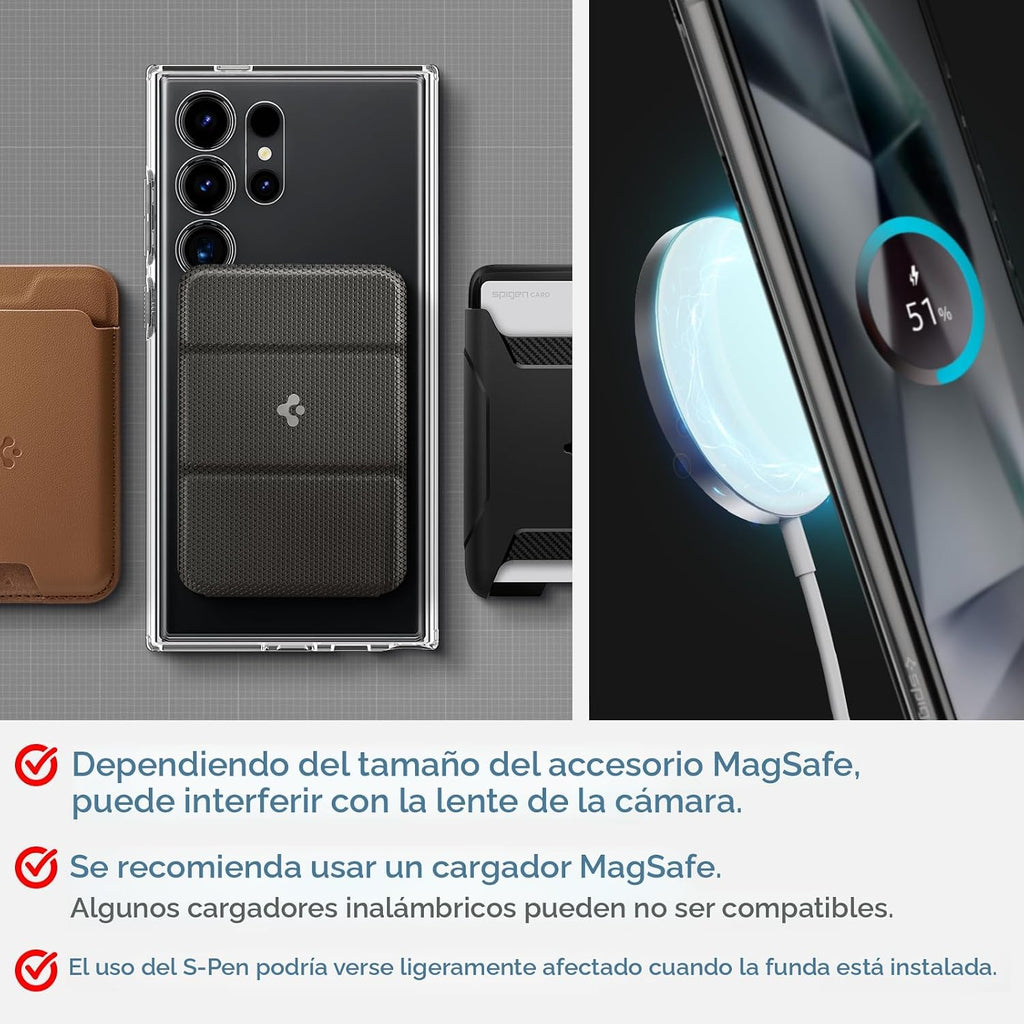 Spigen Funda para Galaxy S24 Ultra, Tough Armor MagFit [Kickstand] [Compatible con MagSafe] [Protección de grado militar] - Negro