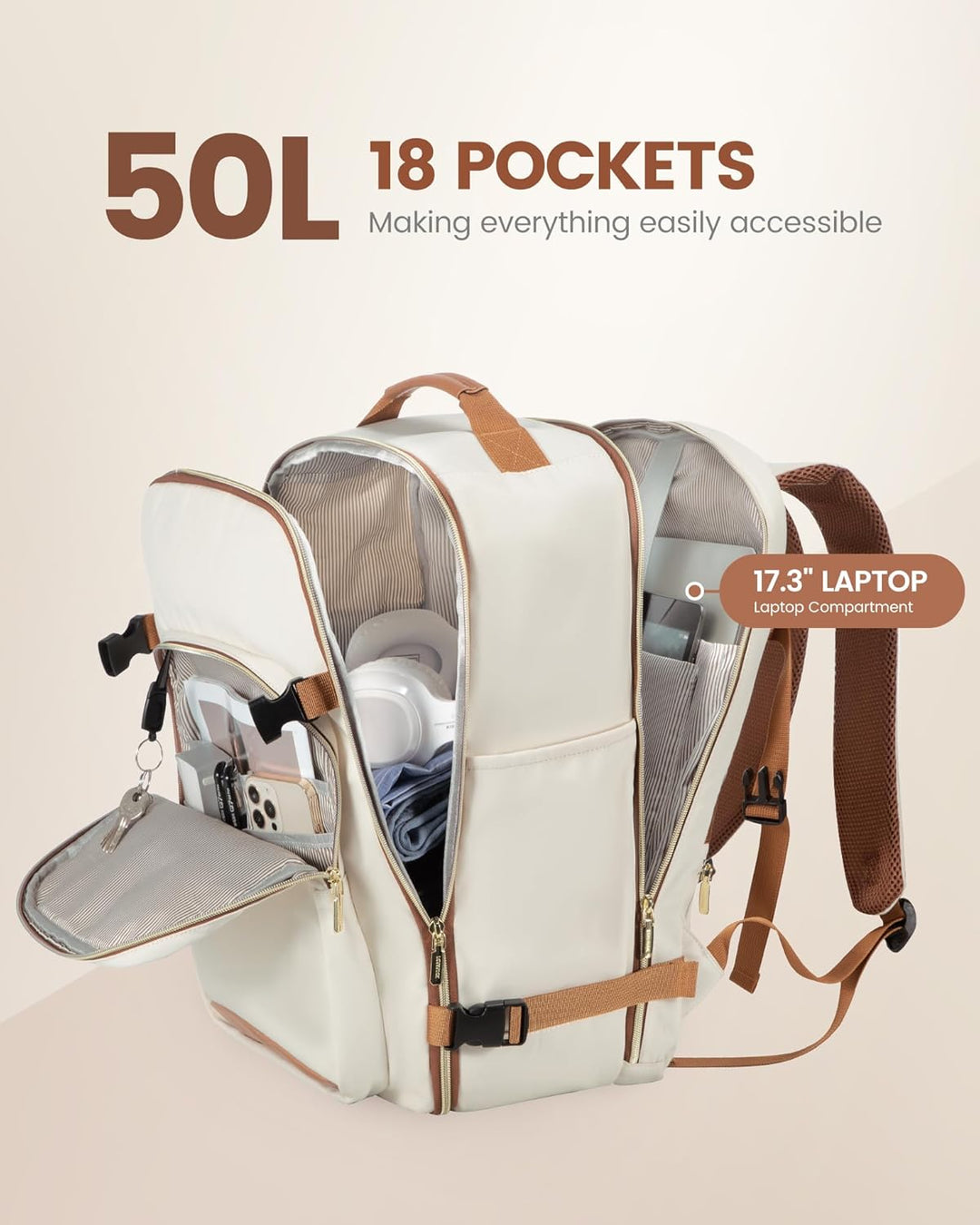 LOVEVOOK Mochila de viaje para mujeres y hombres, 50L, aprobada por...