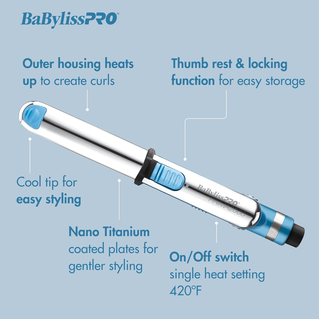 BaBylissPRO Nano Titanium Prima2000 Ionic Styling Iron, 3\/4" s...