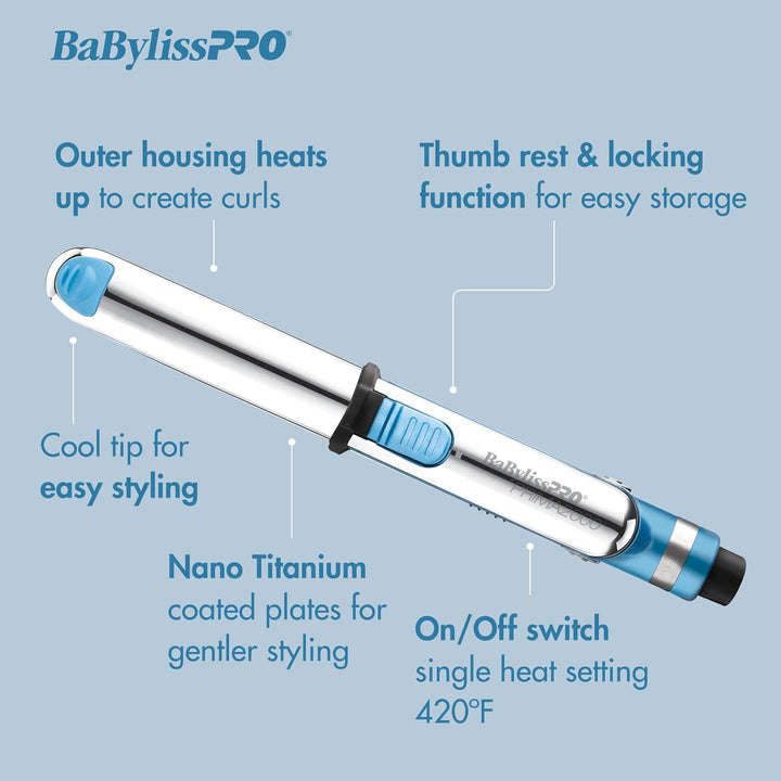 BaBylissPRO Nano Titanium Prima2000 Ionic Styling Iron, 3\/4" s...