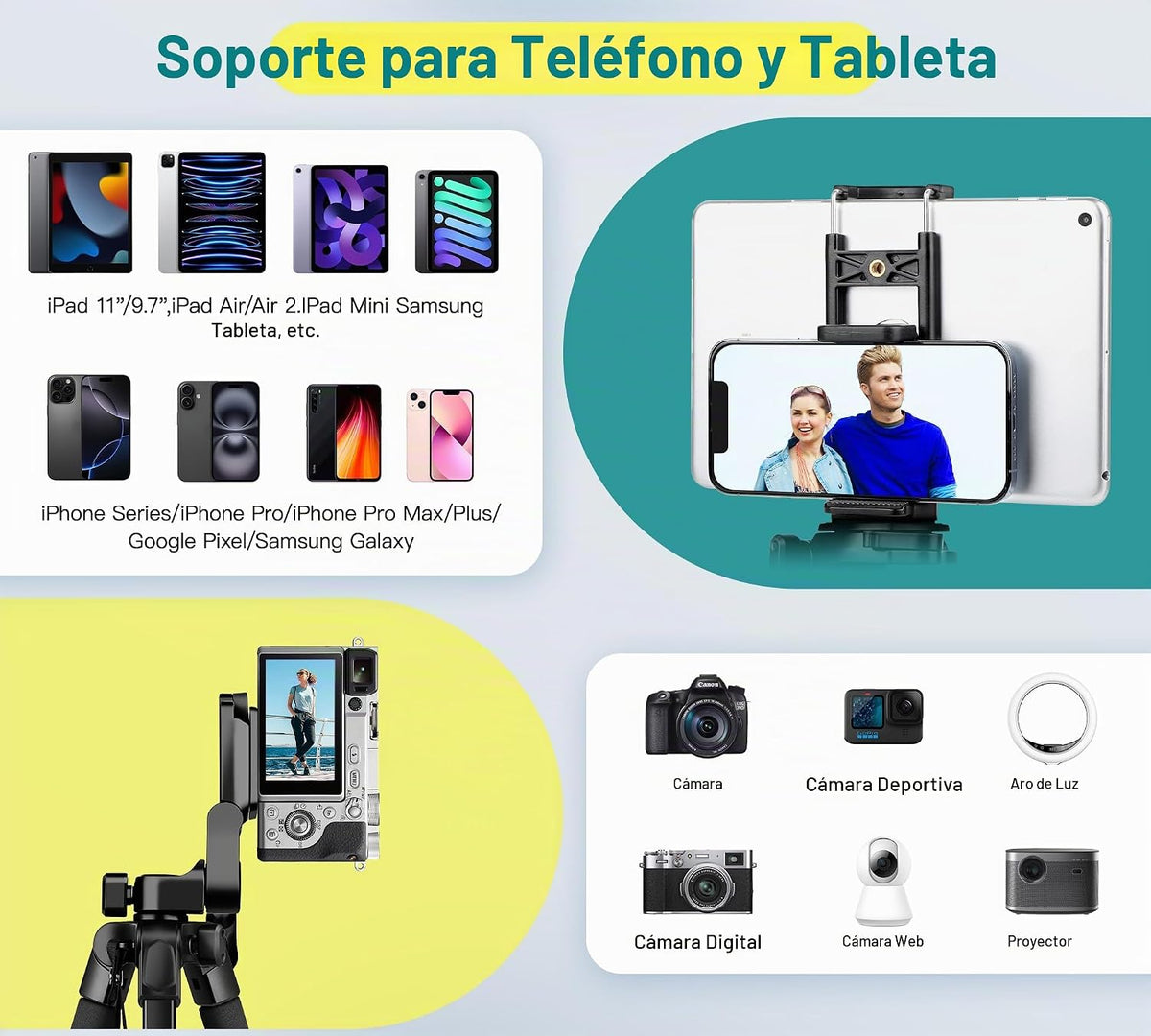 JOILCAN Trípode para Teléfono, Soporte de Trípode de Cámara de 67" para iPhone iPad, Trípodes de Viaje Profesionales de Aluminio con Control Remoto Inalámbrico y Bolsa de Transporte para Grabación de