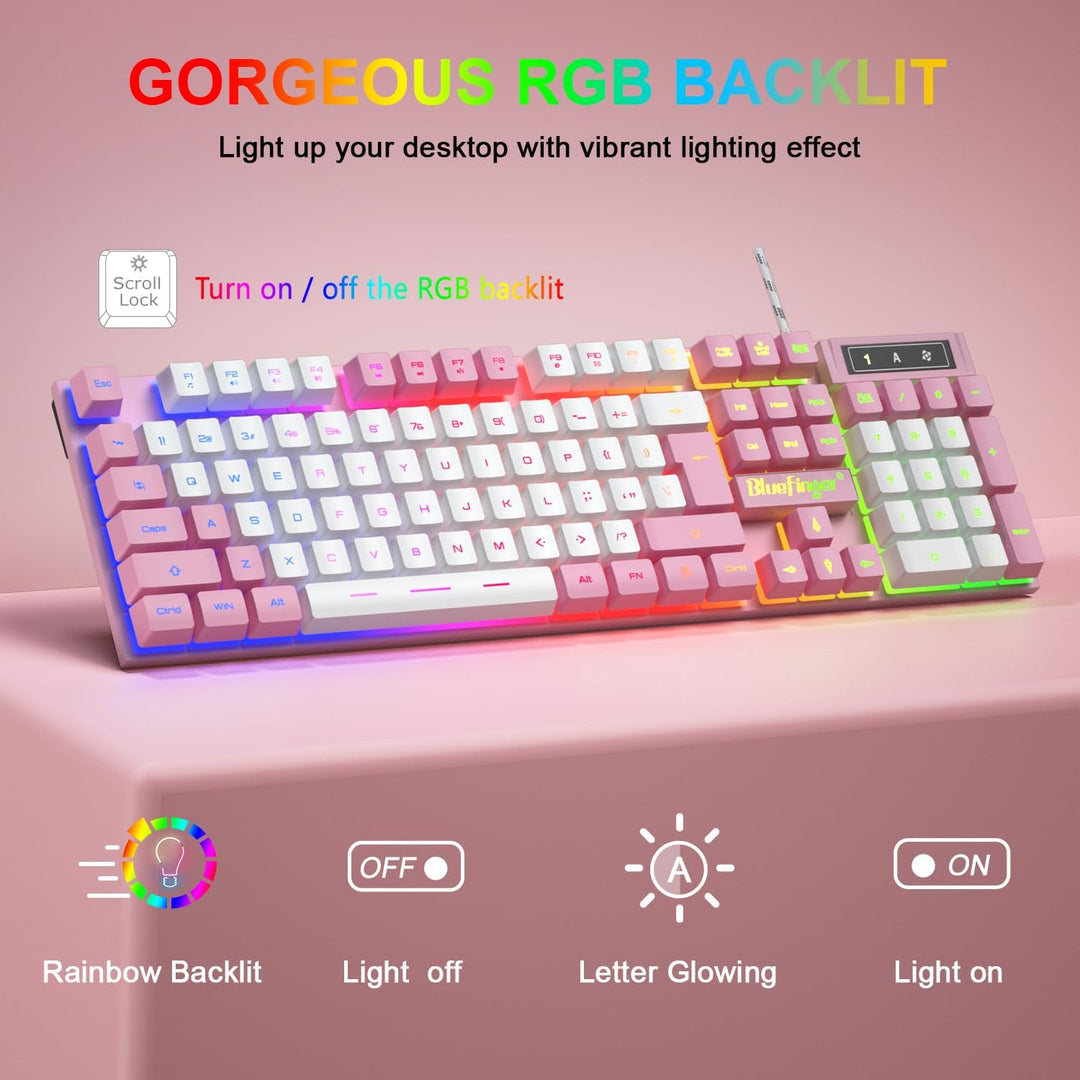 BlueFinger Combo de teclado RGB para juegos y mouse retroiluminado,...