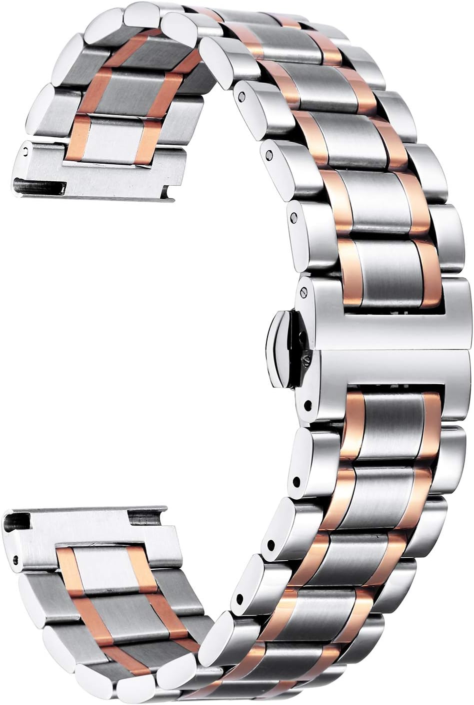 BINLUN Correas de reloj de acero inoxidable de liberación rápida 12mm-24mm Universales de metal para reemplazo de correas de reloj inteligente Pulseras de eslabones con extremos rectos y curvos para
