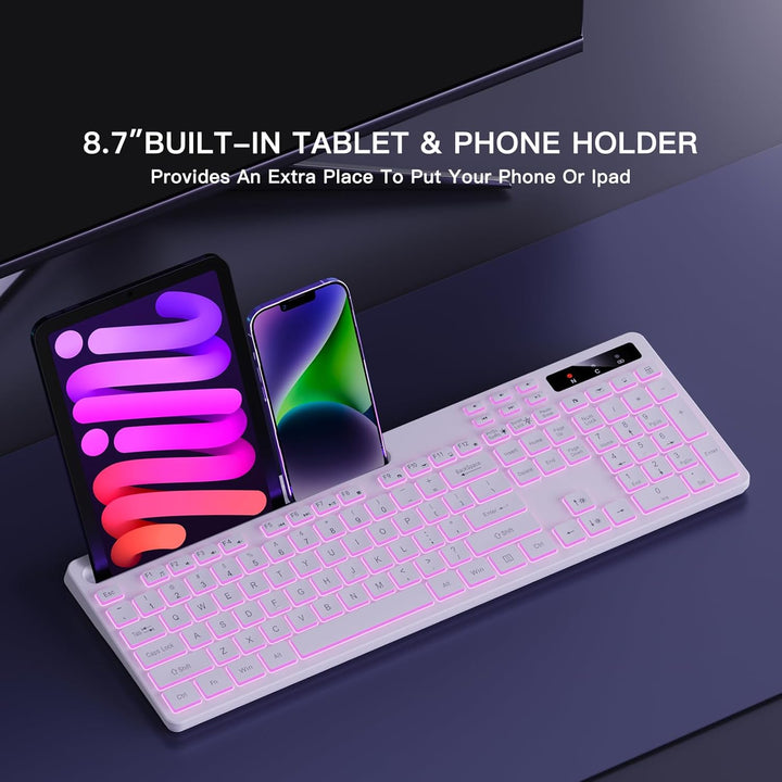 Soueto - Teclado inalámbrico con retroiluminación RGB de 7 colores,...