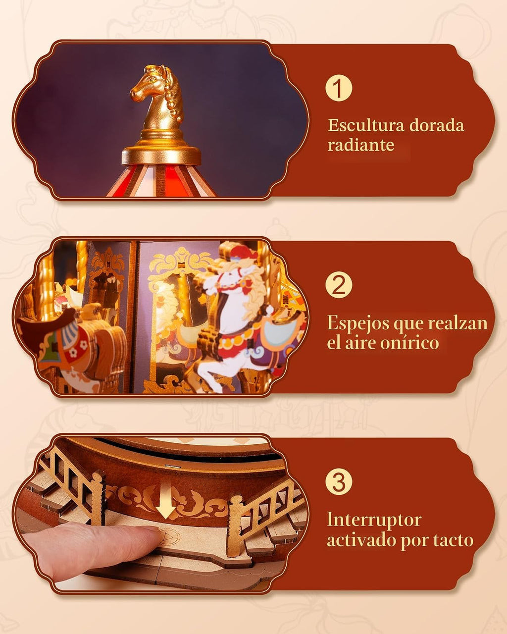 Rolife Rompecabezas de madera 3D de bricolaje para adultos, rompecabezas de madera de carrusel clásico, cajas de música, para niñas princesas, adolescentes, pasatiempos creativos, manualidades, juguetes, kits de construcción de modelos