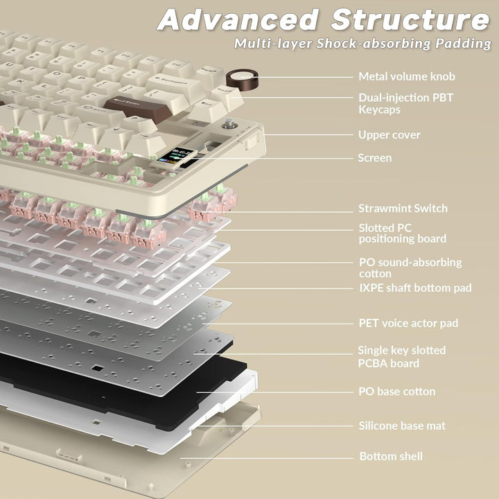 AULA Teclado mecánico inalámbrico S75 PRO con pantalla y perilla, 7...