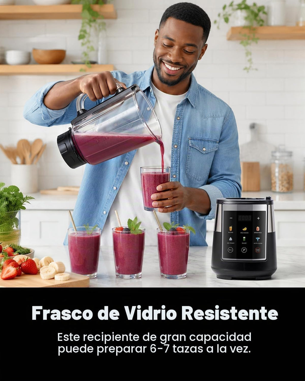 GDOR Licuadora para cocina, licuadora de vidrio de 1300 W con 6 programas