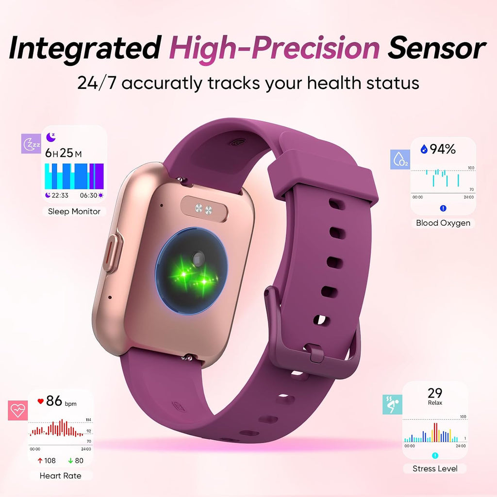Fitpolo Relojes inteligentes para hombres/mujeres, 1.8 pulgadas Alexa incorporado reloj de seguimiento de fitness con llamadas Bluetooth, IP68 impermeable, frecuencia cardíaca, sueño, spO2/estrés, 110 modos deportivos para Android y iPhone