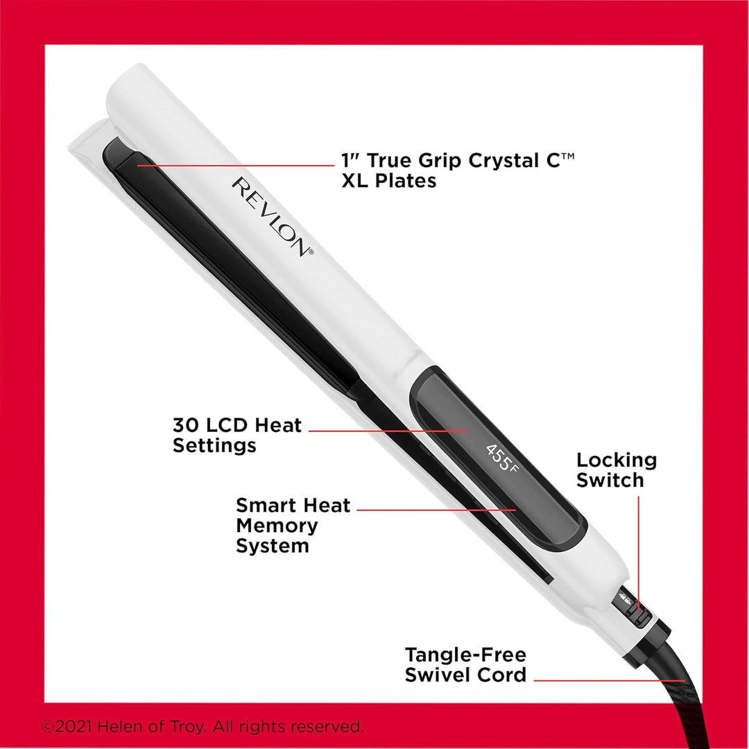 REVLON Crystal C + plancha digital de cerámica para el cabello, bri...