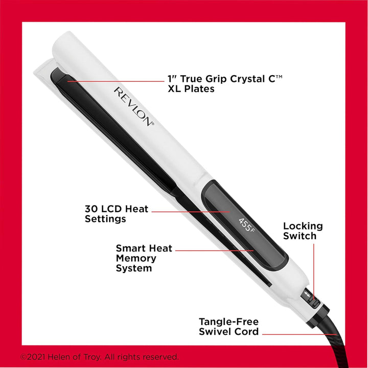 REVLON Crystal C + plancha digital de cerámica para el cabello, bri...