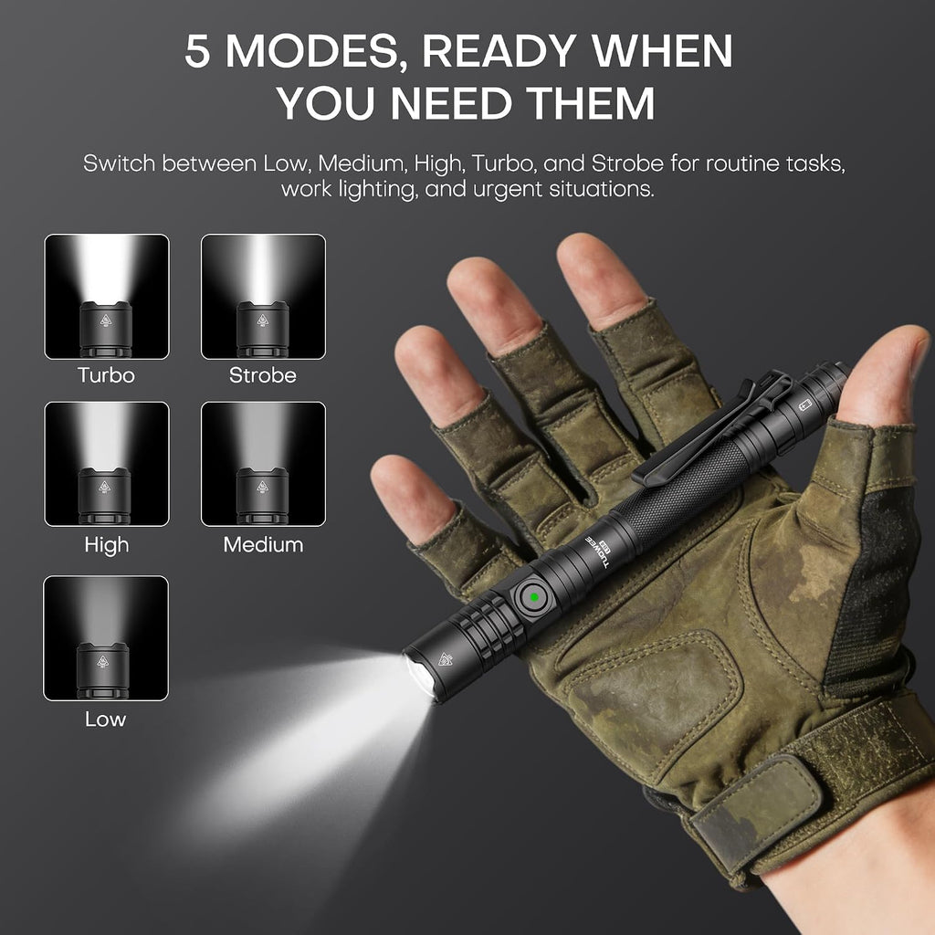 Linterna táctica EDC recargable, doble modo de 1200 lúmenes altos, linterna LED de bolsillo de doble interruptor, luz de flash pequeña súper brillante para emergencia, campamento, hogar
