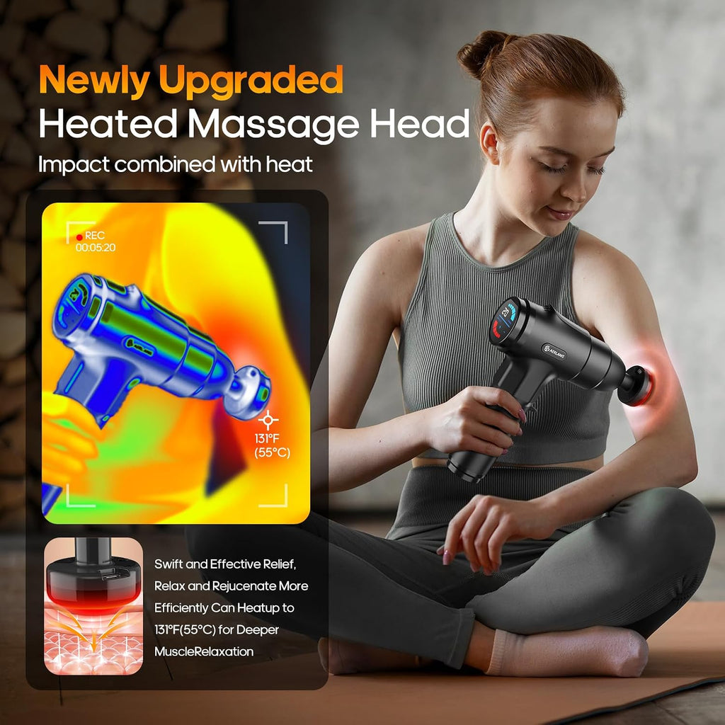 Pistola de masaje con masajeador de calor, masajeador muscular de tejido