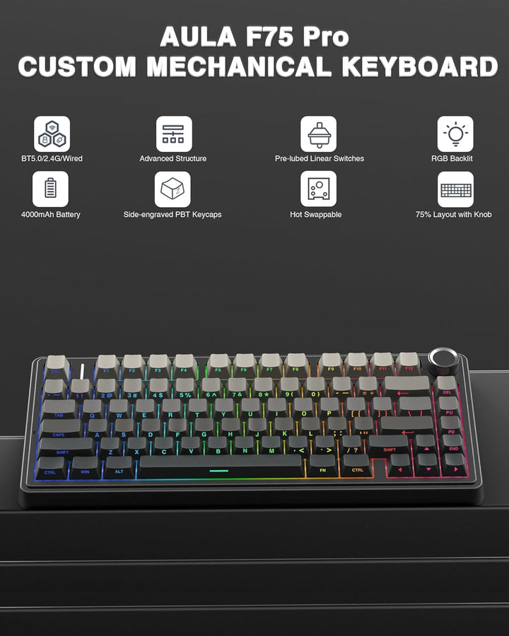 AULA Teclado mecánico inalámbrico F75 Pro, 75% teclado personalizad...