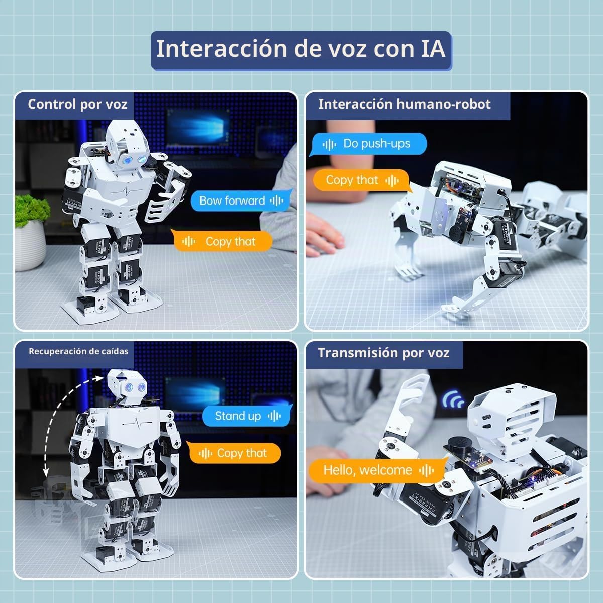 Robot de Interacción Visual y de Voz AI para Arduino Scratch Python Programación 17DOF Robot Humanoide Gran Modelo Proyecto STEM de IA Educación Comando de Voz Caminar Bailar Autopárate Kit Avanzado Tonybot