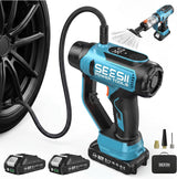 SEESII Inflador de neumáticos 2 en 1 y aspiradora de coche con 2 ba...