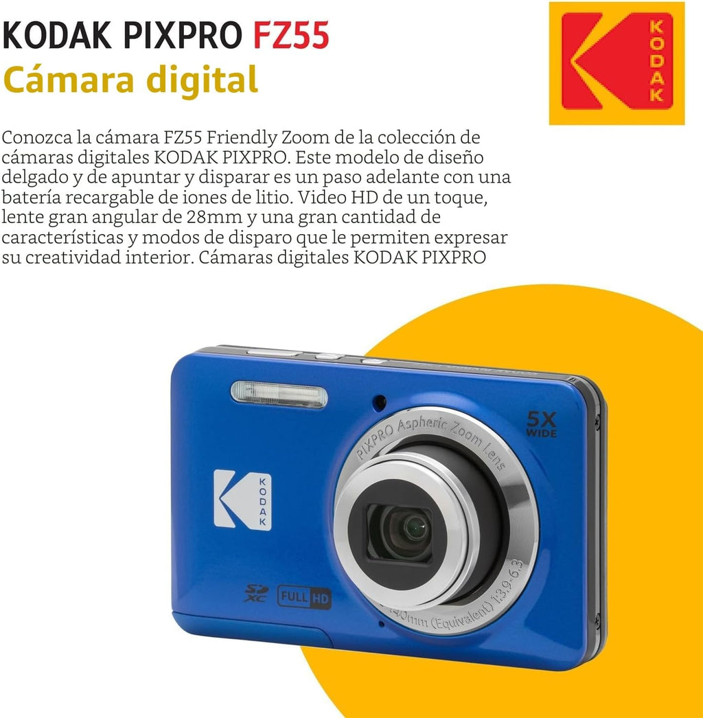 KODAK PIXPRO FZ55 cámara digital de punto y disparo de 16 Mp, zoom óptico 5X, Azul