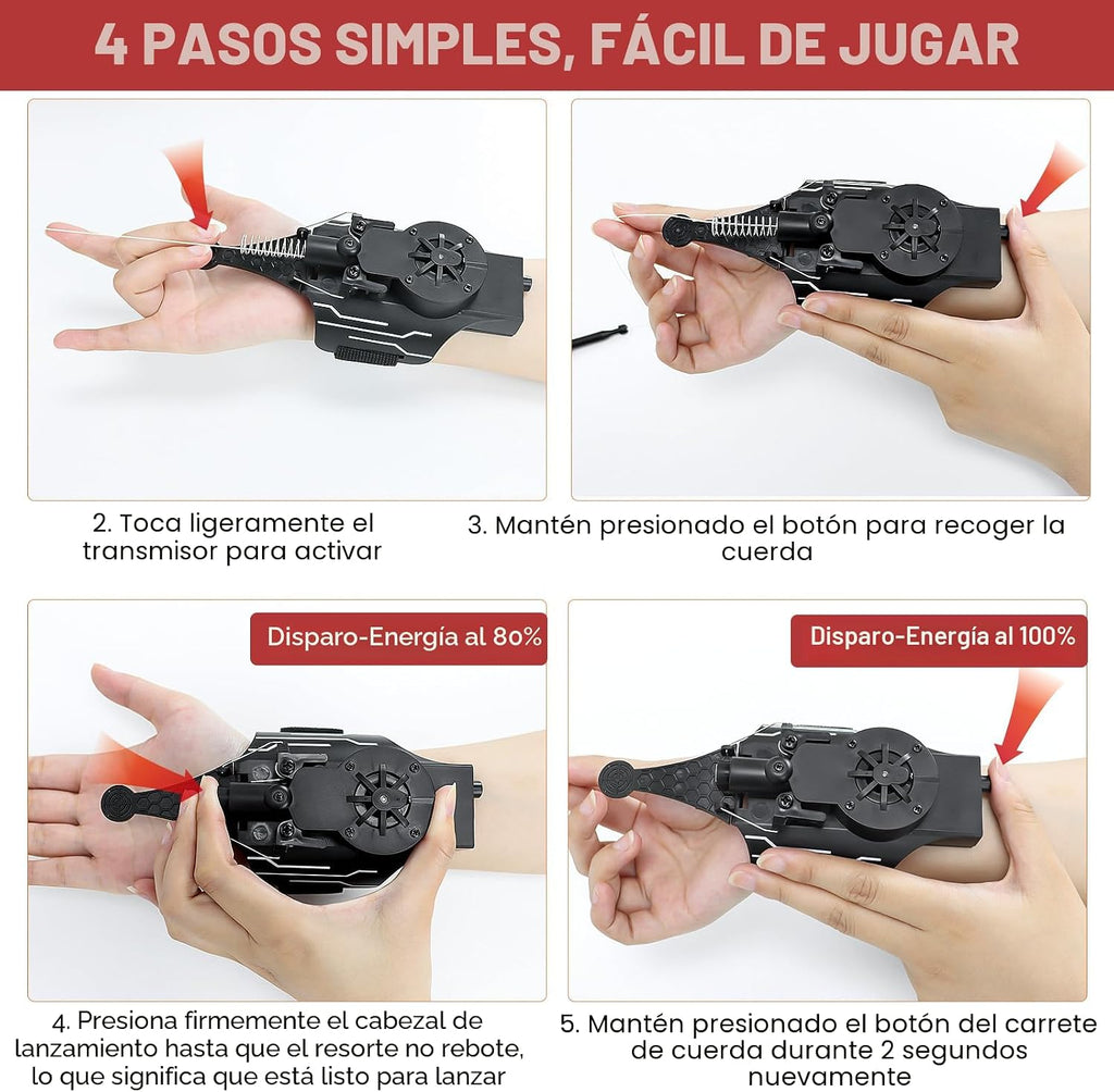 Lanzatelarañas de telaraña real, lanzador de seda de araña de muñeca para niños, cuerda de lanzador de telaraña realista de 8 pies, juguete de guantes de cuerda de gadgets geniales para juego