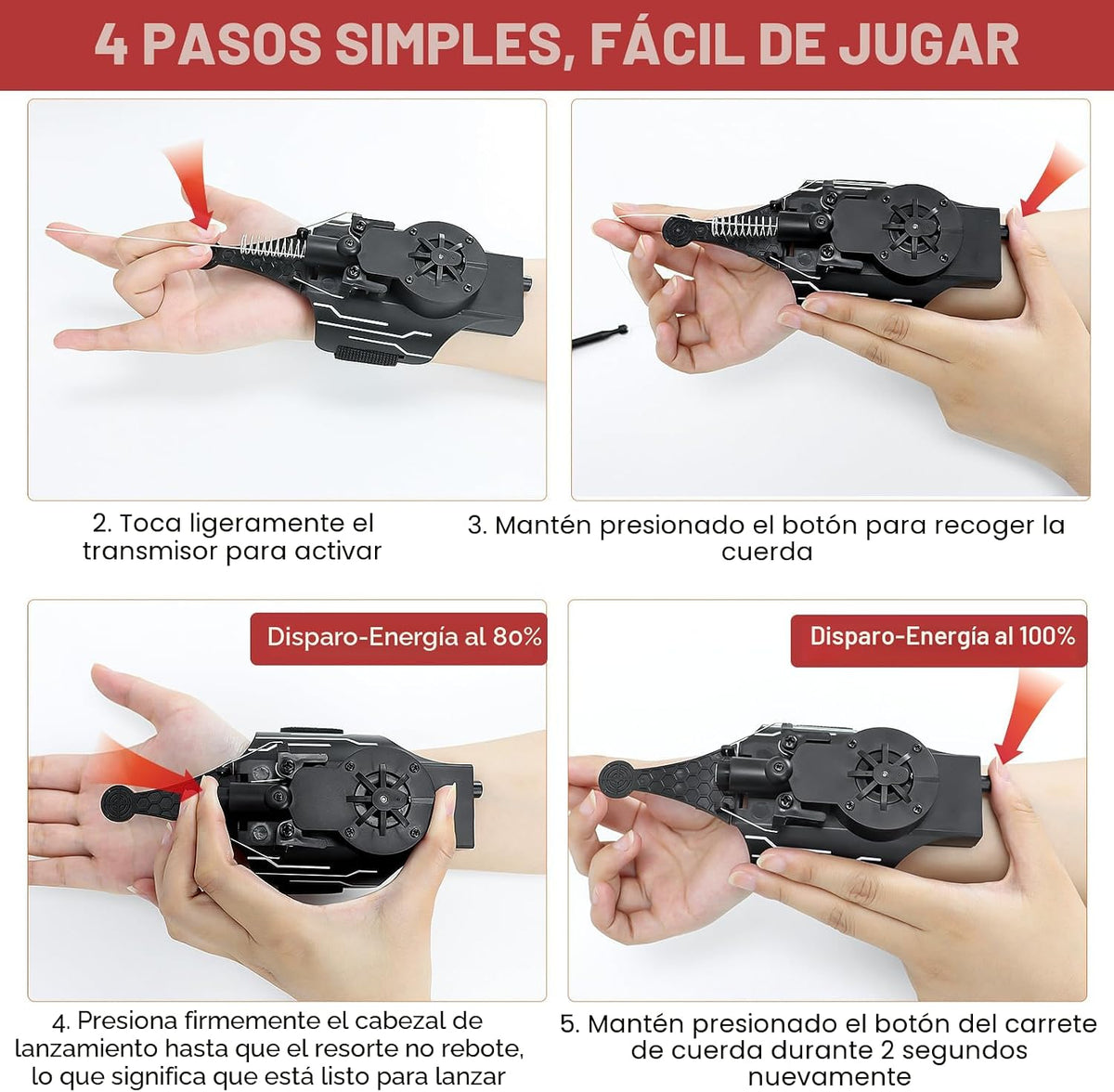 Lanzatelarañas de telaraña real, lanzador de seda de araña de muñeca para niños, cuerda de lanzador de telaraña realista de 8 pies, juguete de guantes de cuerda de gadgets geniales para juego