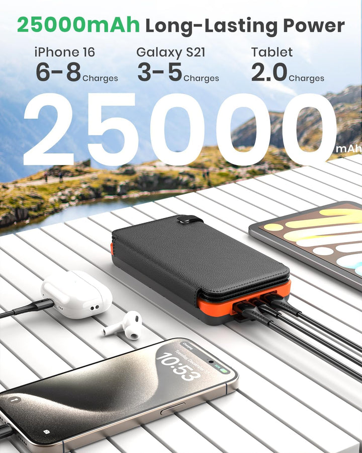 Hiluckey Cargador solar de 25000 mAh, banco de energía portátil USB...