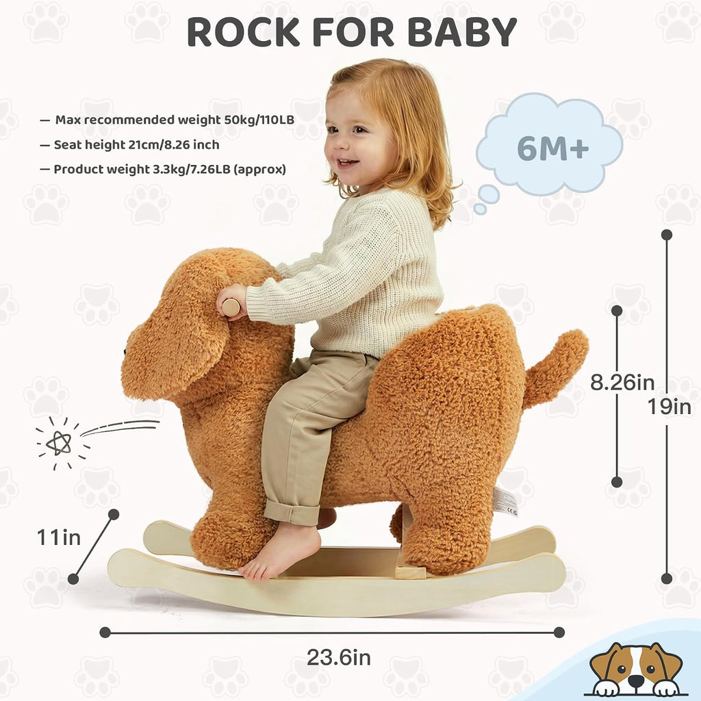 Caballo mecedor para bebé, caballo mecedor de madera caniche para niños pequeños de 1 a 3 años