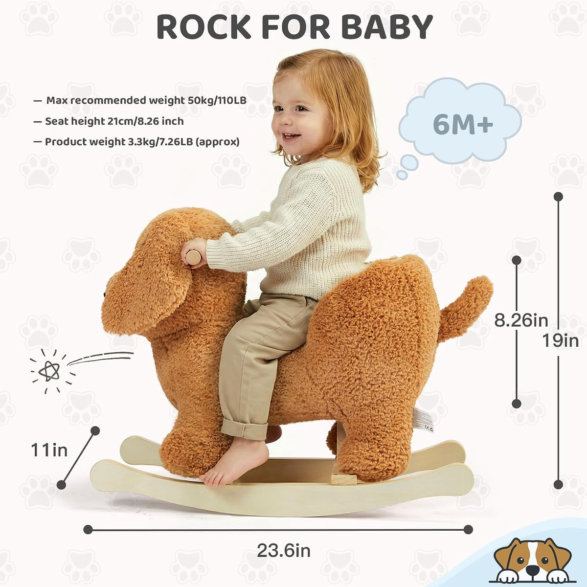 Caballo mecedor para bebé, caballo mecedor de madera caniche para niños pequeños de 1 a 3 años