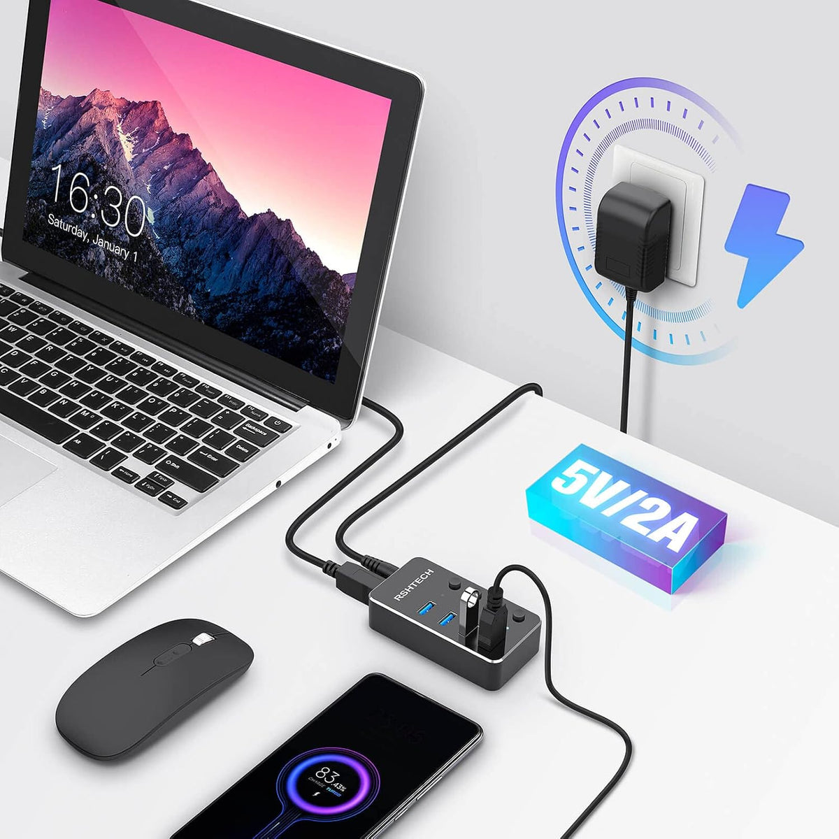RSHTECH, hub USB 3.0 de 4 puertos, alimentado