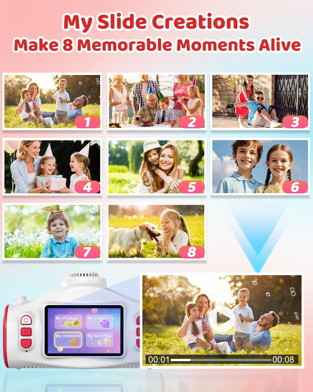 Cámara para niños con proyector, videocámara de video digital 1080P...
