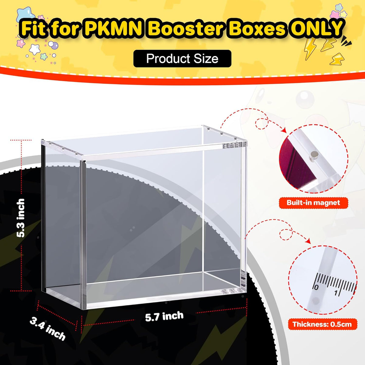 PKMN - Caja de refuerzo de acrílico, estuche de exhibición de acrílico de 0.197 pulgadas, ultra cajas transparentes para exhibición compatibles con cajas de refuerzo PKMN, caja de exhibición a prueba de polvo e impermeable