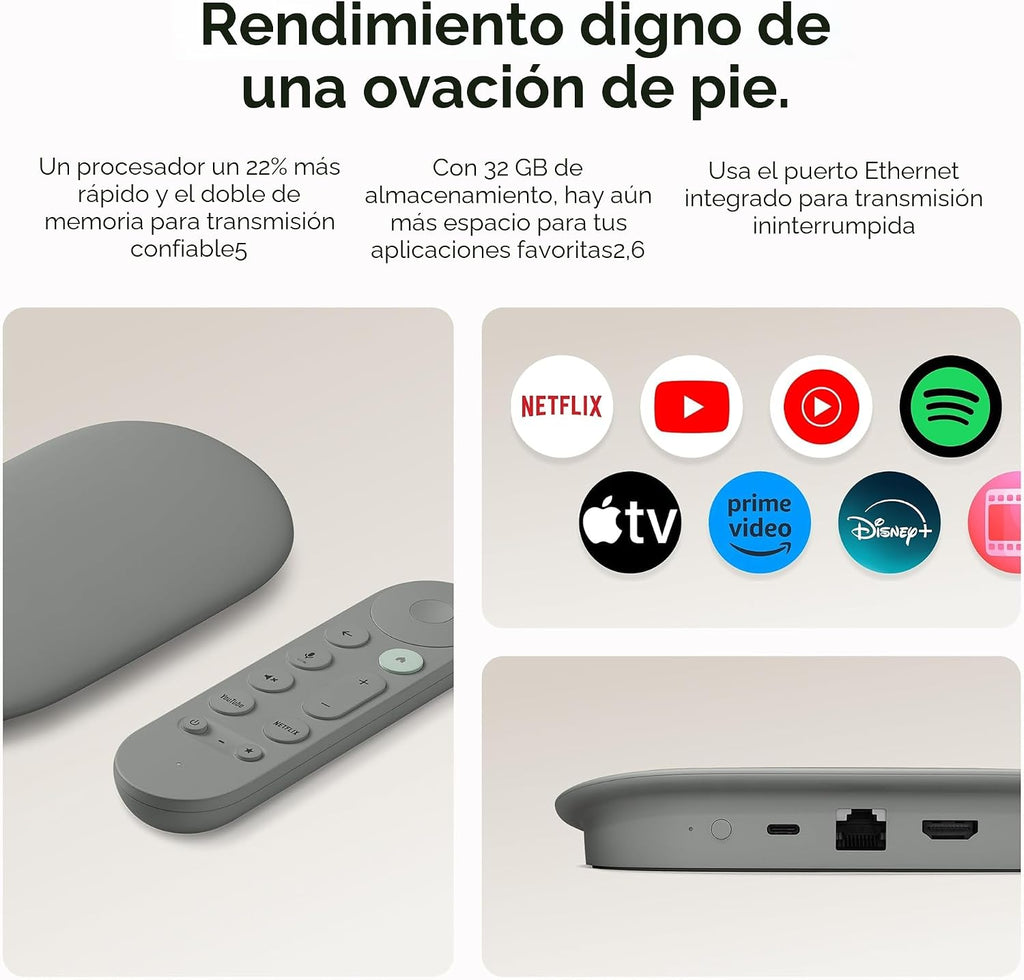 Google TV Streamer 4K - Entretenimiento de transmisión rápida en tu televisor con control remoto de búsqueda por voz - Mira películas, programas, TV en vivo y Netflix en 4K HDR, control inteligente