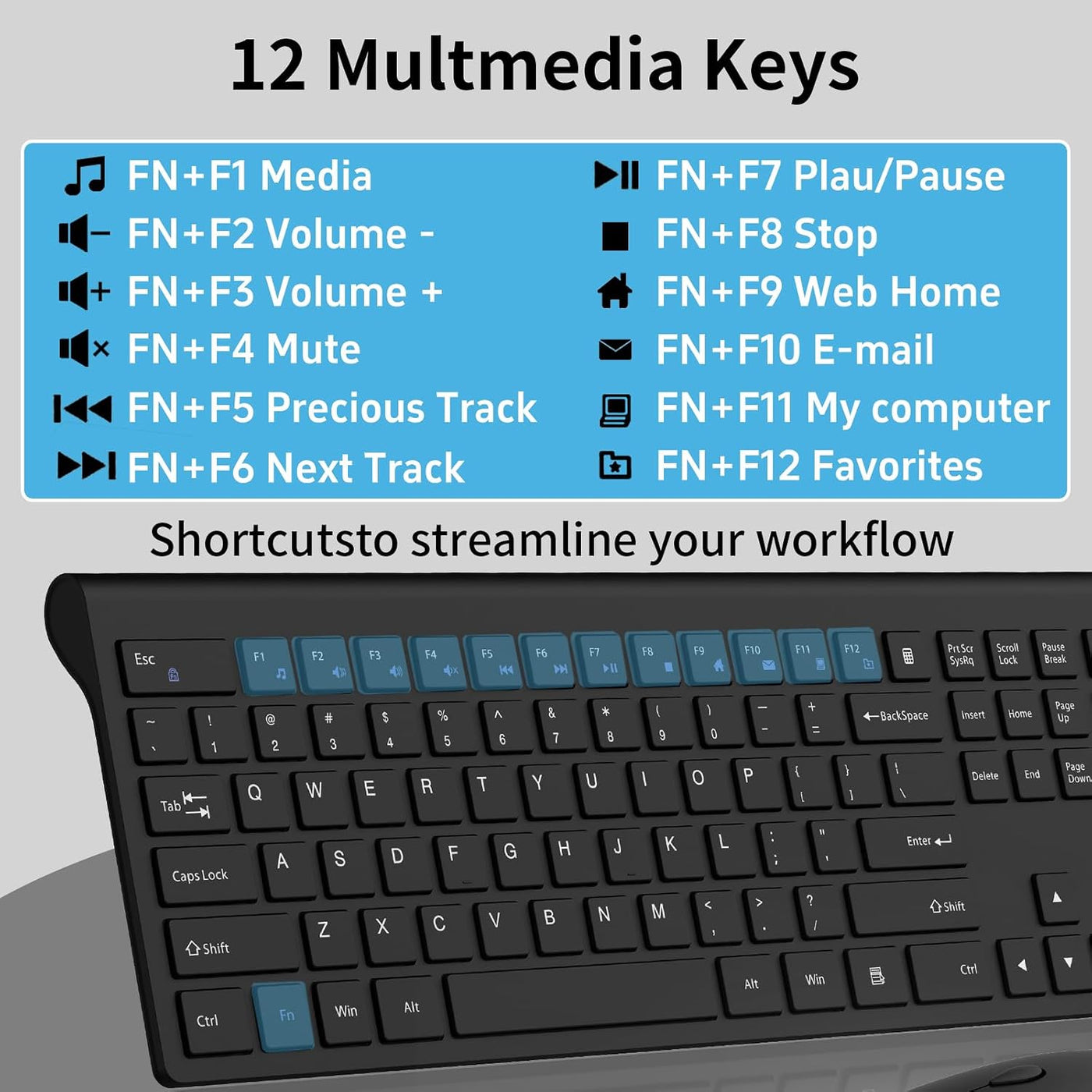 Teclado inalámbrico, 2.4G USB delgado silencioso sin cables para Wi...