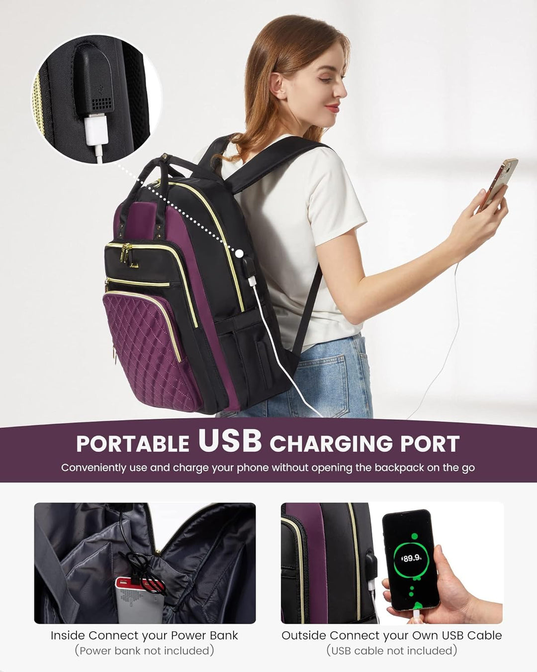 LOVEVOOK Mochila para computadora portátil para mujer, mochila para...