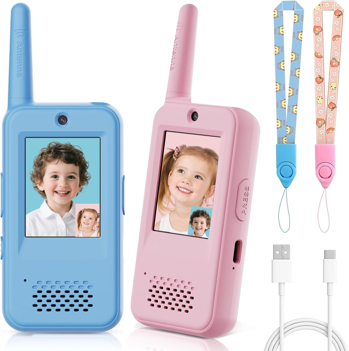 Walkie Talkie - Juguete de video para niños, paquete de 2, recargable con