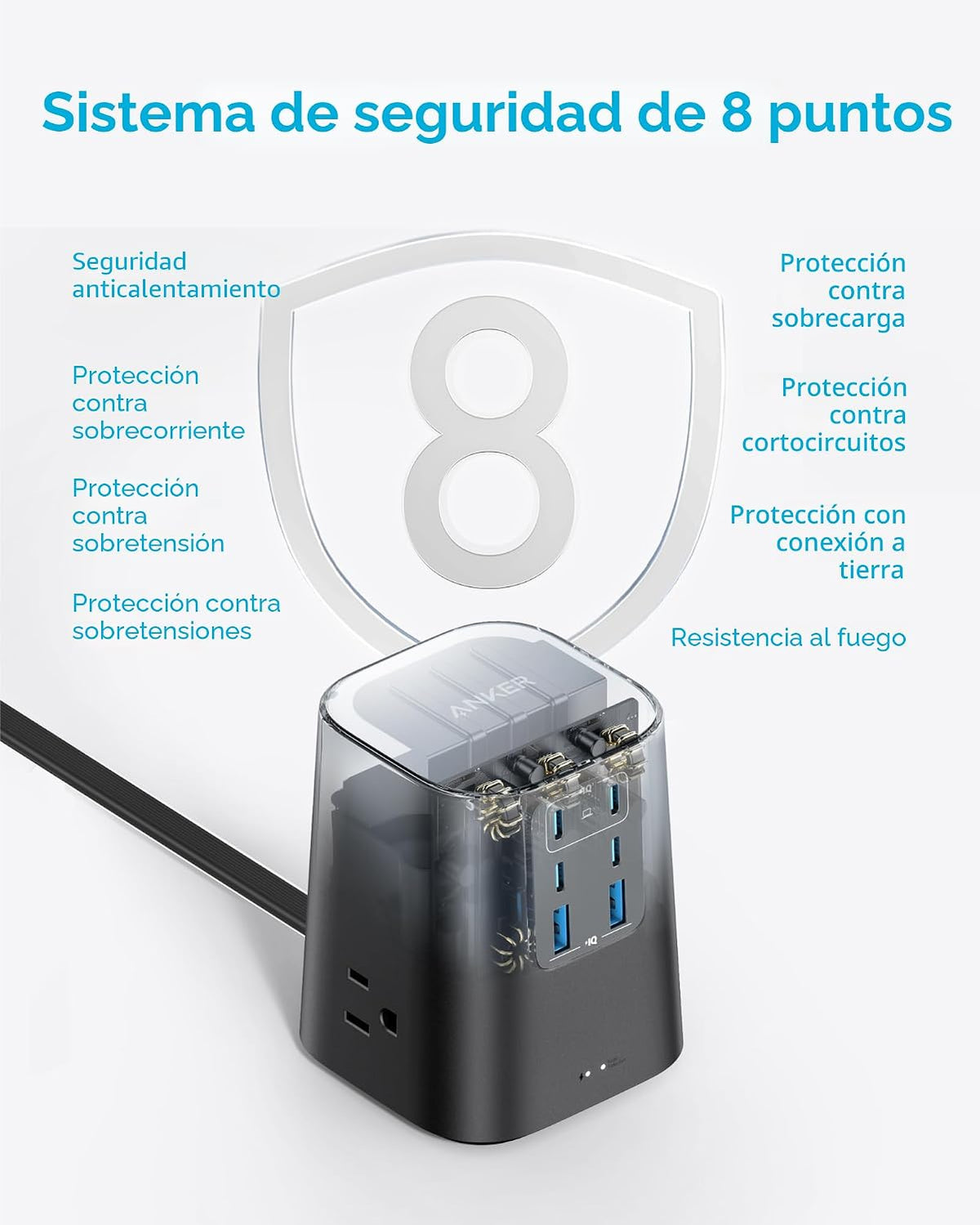 Anker Cargador de Escritorio, regleta 9-en-1 con protector contra sobretensiones de 300J, 100W