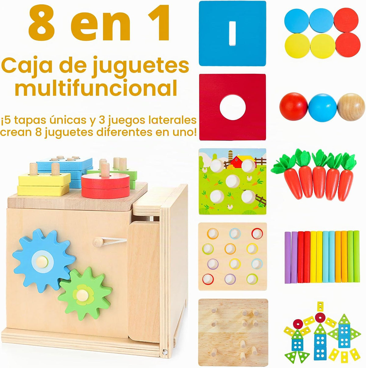 Kizfarm Kit educativo de madera 8 en 1, juguetes Montessori para niños de 1