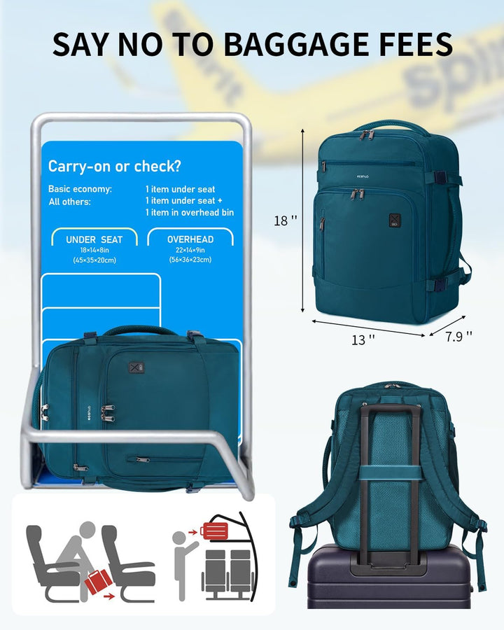 ECOHUB Mochila de Viaje Mochila de Equipaje de Mano, Azul verde, Mo...
