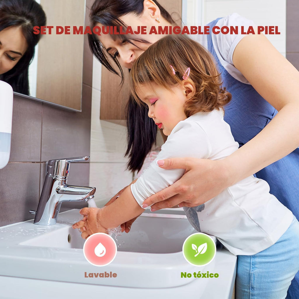 PERRYHOME Juego de maquillaje para niños para niña, 56 piezas, cosméticos