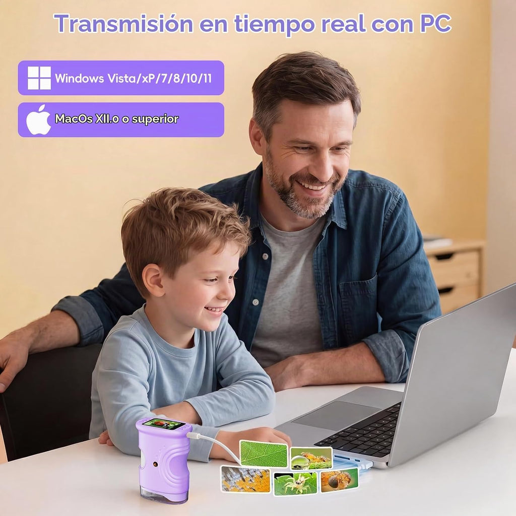 Microscopio digital de mano 4K 1000X para niños con pantalla IPS de 2.0