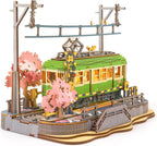 Rolife Sakura Journey Tram - Rompecabezas de madera 3D para adultos, kits de construcción de modelos de bricolaje con luces LED, regalo creativo para niños, regalo de pasatiempos y rompecabezas para