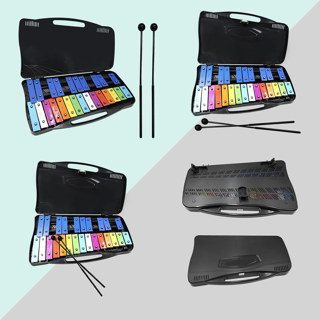 Soulmate Xilófono de 25 notas para niños, juguete musical colorido, llaves de metal, xilófono profesional, instrumento Glockenspiel con estuche y dos mazos seguros para principiantes, enseñanza de música, regalos (negro)