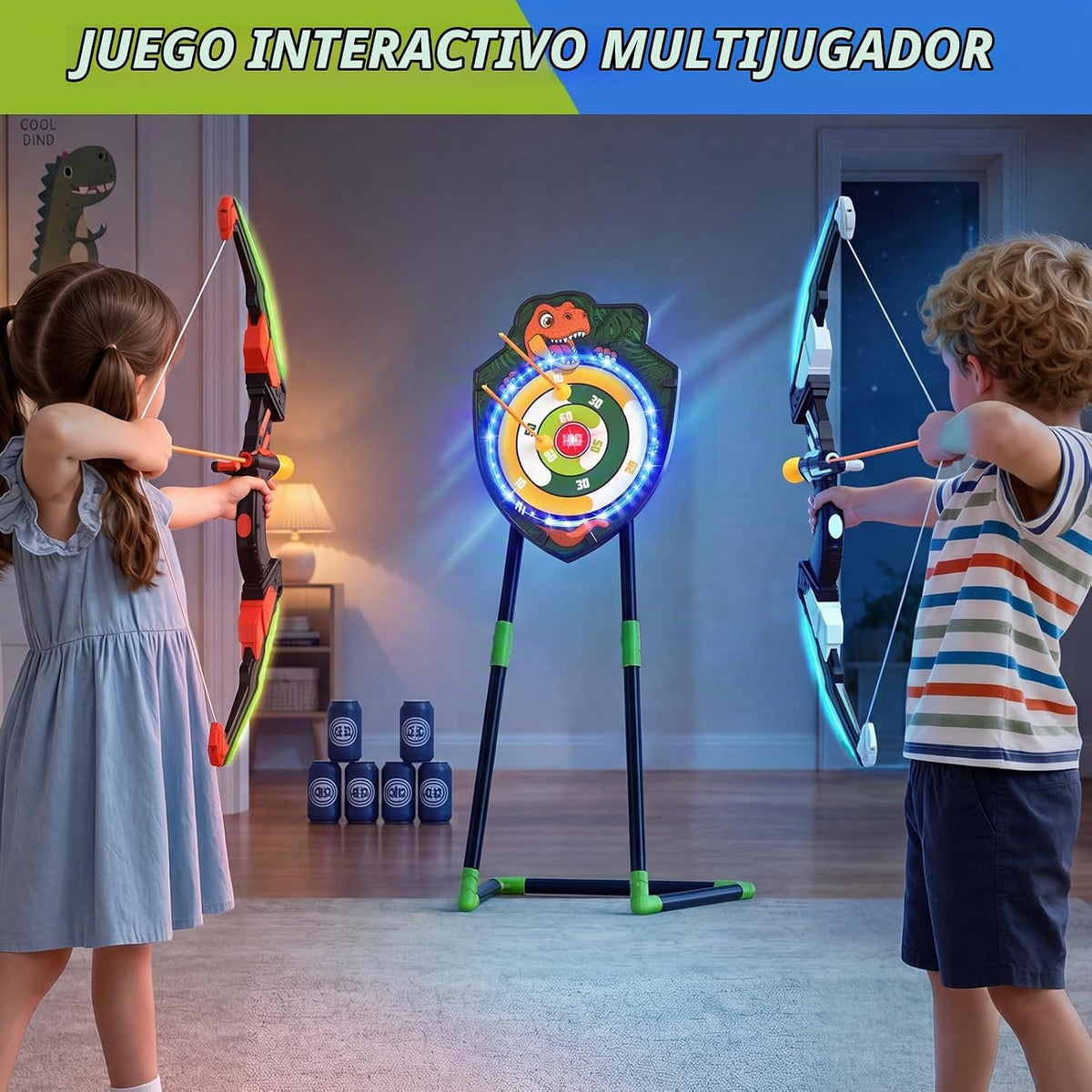Bow y Arrow para Kids, LED Light Up Archery Set, Indoor Outdoor Sport Gifts para Boys Girls Ages 4-12